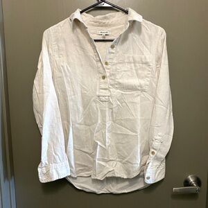 Madewell White Flannel Quarter Button Up Shirt
